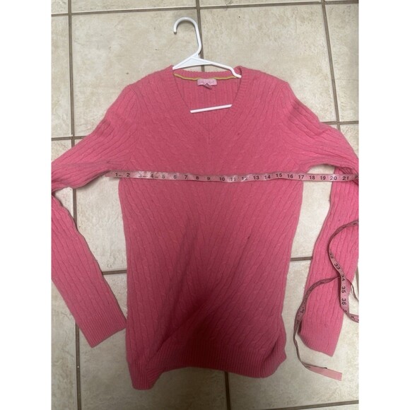 LILLY PULITZER Pink Katherine Cable Knit V-Neck SWEATER Women Large 100 Cashmere - Picture 8 of 9